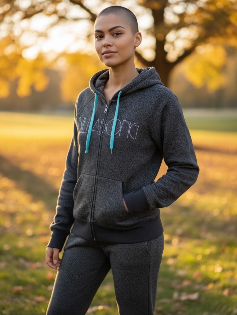 Billabong Gray & Turquoise Zip Hoodie Thumb Holes Size M